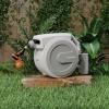 imageGiraffe Tools AW4012QS Retractable Garden Hose Reel 12quot x 130 ft Heavy Duty Wall Mounted Hose Reel 9 Pattern Nozzle Swivel Bracket Any Length Lock 130ft Light Grey