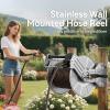 imageGiraffe Tools Stainless Steel Garden Hose Reel with 58quot x 100 ft Heavy Duty Hose WallFloor Mounted Metal Water Hose Reel with Crank HandleSilver