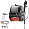 imageGiraffe Tools Grandfalls Pressure Washer Pro Electric Wall Mount Power Washer with 100FT Retractable Pressure Hoses 3700PSI 16GPM 4 Nozzles Foam Cannon for CarsPatios Dark SilverPro 100ft Pressure Hoses