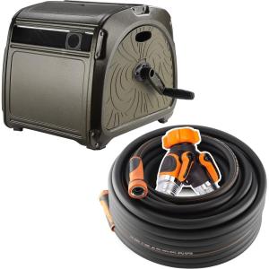 imageGiraffe 100ft 58 Graden Hose with Heavy Duty Metal Hose Reel Box and Splitter Bundle