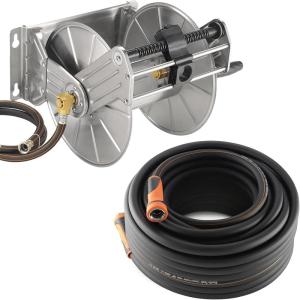 imageGiraffe 100ft 58quot Garden Hose with Stainless Steel Garden Hose Reel Bundle Heavy Duty