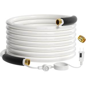 imageGiraffe Tools 15ft Heated Water Hose for RV 58Inches Heated Drinking Water Hose with Energy Saving Thermostat Withstand Temperatures Down to 20F Lead and BPA Free for Camper Truck White50FTThermostat