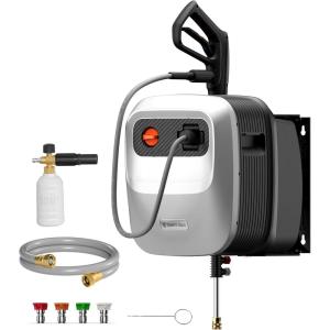 imageGiraffe Tools Grandfalls Pressure Washer G20 Pro 2500 PSI 22 GPM 180 Wall Mounted Power Washer AutoRetract with 65FT Hose Reel 5 Nozzles for FloorCarsFencesPatios Dark SilverLight Silver