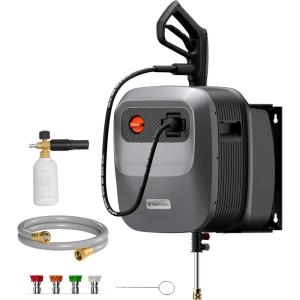 imageGiraffe Tools Grandfalls Pressure Washer G20B Pro 2500 PSI 22 GPM Wall Mounted Power Washer with 65FT Hose Reel Black Pressure Hoses 4 Nozzles for FloorCarsFencesPatios Dark SilverDark Silver