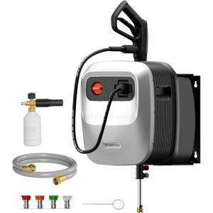 imageGiraffe Tools Grandfalls Pressure Washer G20B Pro 2500 PSI 22 GPM Wall Mounted Power Washer with 65FT Hose Reel Black Pressure Hoses 4 Nozzles for FloorCarsFencesPatios Dark SilverLight Silver
