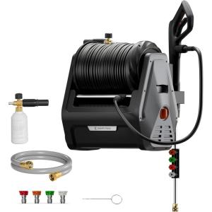 imageGiraffe Tools Grandfalls Pressure Washer G30B Max 2900 PSI 22 GPM Electric Wall Mounted Pressure Washer with 100ft Black Pressure Hoses Foam Cannon 4Nozzles for CarDriveways Dark SilverDark Silver