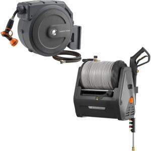imageGiraffe Tools Grandfalls Pressure Washer Plus Max 2400PSI 20GPM and Retractable Garden Hose Reel12in x 130ft Super Heavy Duty 180 Deg Swivel Bracket