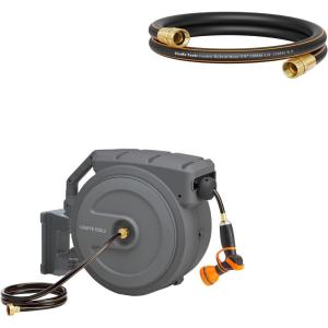 imageGiraffe Tools Leader Hose 10ft x 58quot Short Water Hose Heavy Duty for Hose Reel with Double Female Fittings and Metal Retractable Hose Reel 130ft x 12quot Wall MountedHeavy Duty with 9 Pattern Nozzle