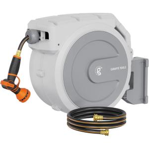 imageGiraffe Tools PRO Heavy Duty Retractable Garden Hose Reel  78ft 12 Inch Auto Rewind with AnyLength Lock Wall Mounted Metal Bracket Commercial Grade for Patio ampamp Lawn Dark Grey130FT Hose Reel LG