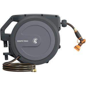 imageGiraffe Tools PRO Heavy Duty Retractable Garden Hose Reel  78ft 12 Inch Auto Rewind with AnyLength Lock Wall Mounted Metal Bracket Commercial Grade for Patio ampamp Lawn Dark Grey78FT Hose Reel