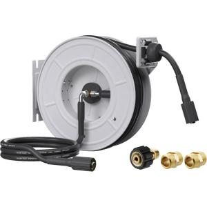 imageGiraffe Tools Pressure Washer Hose Reel 60ft Power Washer Hose Reel Pressure Washer Retractable Hose Reel Heavy Duty Replaceable Hoses WallFloor Mounted 4000 PSI Dark SilverReplaceable hoses 65ft  3200psi
