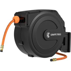imageGiraffe Tools Retractable Air Hose Reel Enclosed with 38 in x 50 ft Hybrid Hose Lightweight Compressor Hose Reel Wall Mounted with 180 Swivel Bracket 300 PSIMedium
