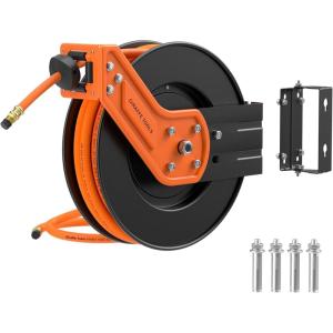 imageGiraffe Tools TA10 Retractable Air Hose Reel Swivel with 38 in x 25 ft Hybrid Hose Max 300 PSI Industrial Wall Mounted Compressor Hose Reel Heavy Duty Air Compressor Heavy Duty Steel Reel50 FT with Bracket