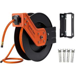 imageGiraffe Tools TA10 Retractable Air Hose Reel Swivel with 38 in x 25 ft Hybrid Hose Max 300 PSI Industrial Wall Mounted Compressor Hose Reel Heavy Duty Air Compressor Heavy Duty Steel Reel25 FT with Bracket
