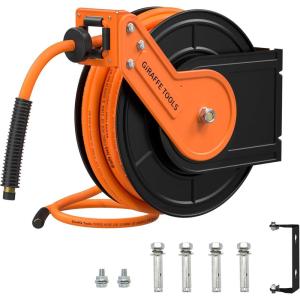 imageGiraffe Tools TA15BPLUS Retractable Air Hose Reel with Swivel Bracket 38quot x 50 ft Hybrid Hose CeilingWall Mounted Heavy Duty Industrial Air Compressor Hose Reel 300PSI 50ft50FT with Bracket