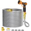 imageGirafe Tools Garden Hose 25ft x 58quot 304 Stainless Steel Metal Water Hose No Kink Garden Water Hose with 9 Pattern Spray Nozzle Flexible Lightweight Kink Free Hose for Yard Outdoor100FT 58