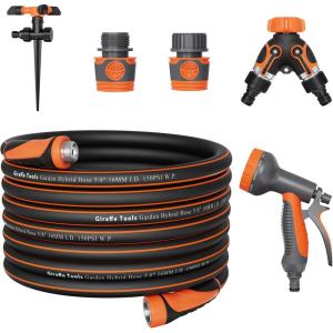imageGiraffe Tools 100FT Garden Hose 58 Set with 10Pattern Spray Nozzle Quick Connects ampamp Ground Spinkler for Garden Greenhouse Flower Bed Garden Water Hose100FT Kit3