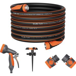 imageGiraffe Tools 100FT Garden Hose 58 Set with 10Pattern Spray Nozzle Quick Connects ampamp Ground Spinkler for Garden Greenhouse Flower Bed Garden Water Hose100FT Kit1