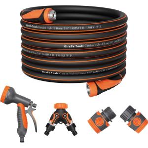 imageGiraffe Tools 100FT Garden Hose 58 Set with 10Pattern Spray Nozzle Quick Connects ampamp Ground Spinkler for Garden Greenhouse Flower Bed Garden Water Hose100FT Kit2