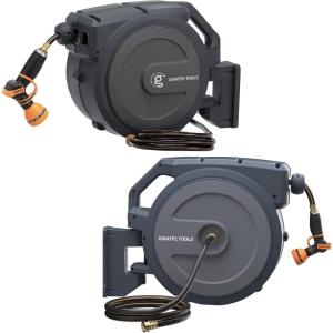 imageGiraffe Tools AW25 12MB Retractable Garden Hose Reel PRO Metal Bracket and AW4058 Hose Reel 58quot x 90 ft
