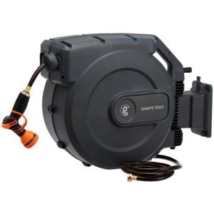 imageGiraffe Tools AW5058 Retractable Garden Hose Reel 58quot x 1155 ft Heavy Duty Wall Mounted Water Hose Reel Automatic Rewind 180 Deg Swivel Bracket Slow Retraction 115ft Dark Grey58 1155 FT