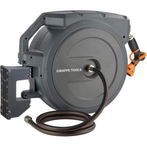 imageGiraffe Tools AW5058 Retractable Garden Hose Reel 58quot x 1155 ft Heavy Duty Wall Mounted Water Hose Reel Automatic Rewind 180 Deg Swivel Bracket Slow Retraction 115ft Dark Grey58 90FT METAL BRACKET