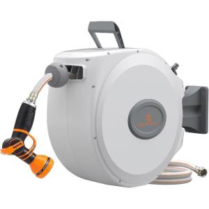 imageGiraffe Tools CW20 Retractable Garden Hose Reel 58quot x 60 ft Heavy Duty Water Hose Reel Swivel Bracket Any Length Lock Light Grey60FT