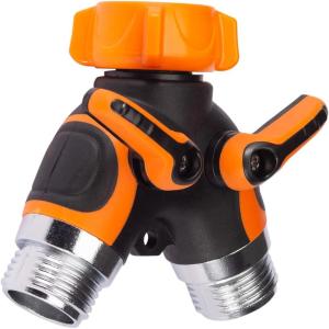 imageGiraffe Tools Garden Hose Splitter 2 Way Heavy Duty 34quot GHT Y Connector for Outdoor Faucet Spigot Brass Fitting Separate Shut Off Valve Single PackSingle Pack