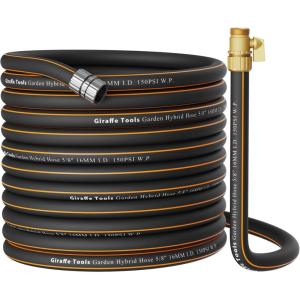 imageGiraffe Tools Hybrid Garden Hose 75ft x 58quot Male and Female Fittings with Shut off Valve Flexible Heavy Duty Leakproof Lightweight Water Hose100FT