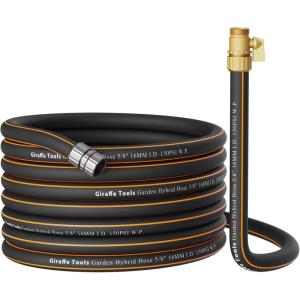 imageGiraffe Tools Hybrid Garden Hose 75ft x 58quot Male and Female Fittings with Shut off Valve Flexible Heavy Duty Leakproof Lightweight Water Hose50FT