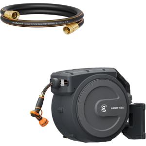 imageGiraffe Tools Leader Hose 10ft x 58quot Short Water Hose Heavy Duty for Hose Reel with Double Female Fittings and PRO Hose Reel 12quot x 78 ft with Metal Bracket Heavy Duty Any Length Lock Dark Grey