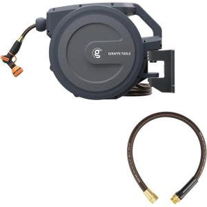 imageGiraffe Tools Leader Hose 6ft x 58quotShort Water Hose Heavy Duty for Hose ReelDouble Female Fittings and AW25 12MB Retractable Garden Hose Reel 12quot x 78 ft PRO Metal Bracket Heavy Duty