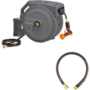 imageGiraffe Tools Leader Hose 6ft x 58quotShort Water Hose Heavy Duty for Hose ReelDouble Female Fittings and Metal Retractable 130FT Heavy Duty Hose Reel with 9 Pattern Nozzle Metal Bracket