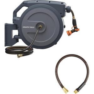 imageGiraffe Tools Leader Hose 6ftx58quotShort Water Hose Heavy Duty for Hose ReelDouble Female Fittings and AW40 58 Retractable Hose Reel 90 ft Wall Mounted Garden Hose Reel Heavy Duty9 Pattern Nozzle