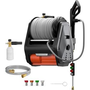 imageGiraffe Tools Grandfalls Pressure Washer Pro 1800W Brushless Motor 3700PSI Electric Power Washer with 100ft Pressure Hose for CarPatios Wall Mounted Dark SilverPro 100ft Pressure Hose