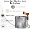 imageGirafe Tools Garden Hose 50ft x 34quot 304 Stainless Steel Metal Water Hose No Kink Garden Water Hose with 9 Pattern Spray Nozzle Flexible Lightweight Kink Free Hose for Yard Outdoor100FT 34