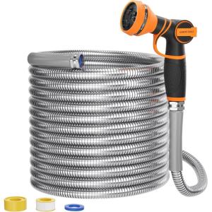 imageGirafe Tools Garden Hose 50ft x 34quot 304 Stainless Steel Metal Water Hose No Kink Garden Water Hose with 9 Pattern Spray Nozzle Flexible Lightweight Kink Free Hose for Yard Outdoor100FT 34