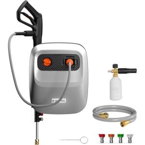 imageGiraffe Tools Grandfalls Pressure Washer G20 Pro 2500 PSI 22 GPM Wall Mount Power Washer with 180Swivel Bracket 60FT Hose Reel with UltraSoft Pressure Hose 4 Nozzles Foam Cannon Light Silver