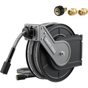 imageGiraffe Tools Pressure Washer Hose Reel with 14quot  60ft Hose Retractable Power Washer Hose Reel Heavy Duty Hose Reel Auto Rewind Wall Mounted 4000 PSI