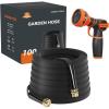 imageGiraffe Tools Garden Hose 75FT Lightweight Lay Flat Water Hose Kink Free Flexible Hose with 9 Spray Function Nozzle Black100Ft