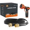 imageGiraffe Tools Garden Hose 75FT Lightweight Lay Flat Water Hose Kink Free Flexible Hose with 9 Spray Function Nozzle Black25Ft