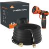 imageGiraffe Tools Garden Hose 75FT Lightweight Lay Flat Water Hose Kink Free Flexible Hose with 9 Spray Function Nozzle Black50Ft